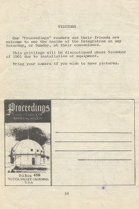 Proceedings Vol. 7 No. 2, Rear Cover, 1961