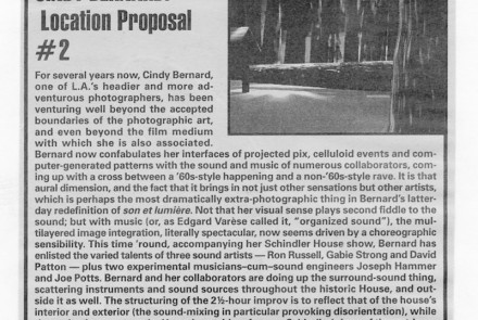 Frank, Peter, Installation of the Week: Cindy Bernard: Location Proposal #2, LA Weekly, February 11=17, 2000