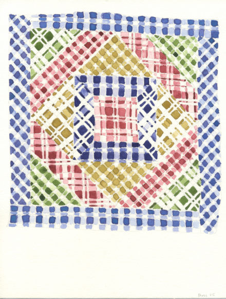 Cindy Bernard, Quilt (Gladys Osmond, Beaches, Newfoundland, 2013) from the Vinland series, Panel 25 of 123 panels, 2016, Watercolor, 11 x 8.5 inches